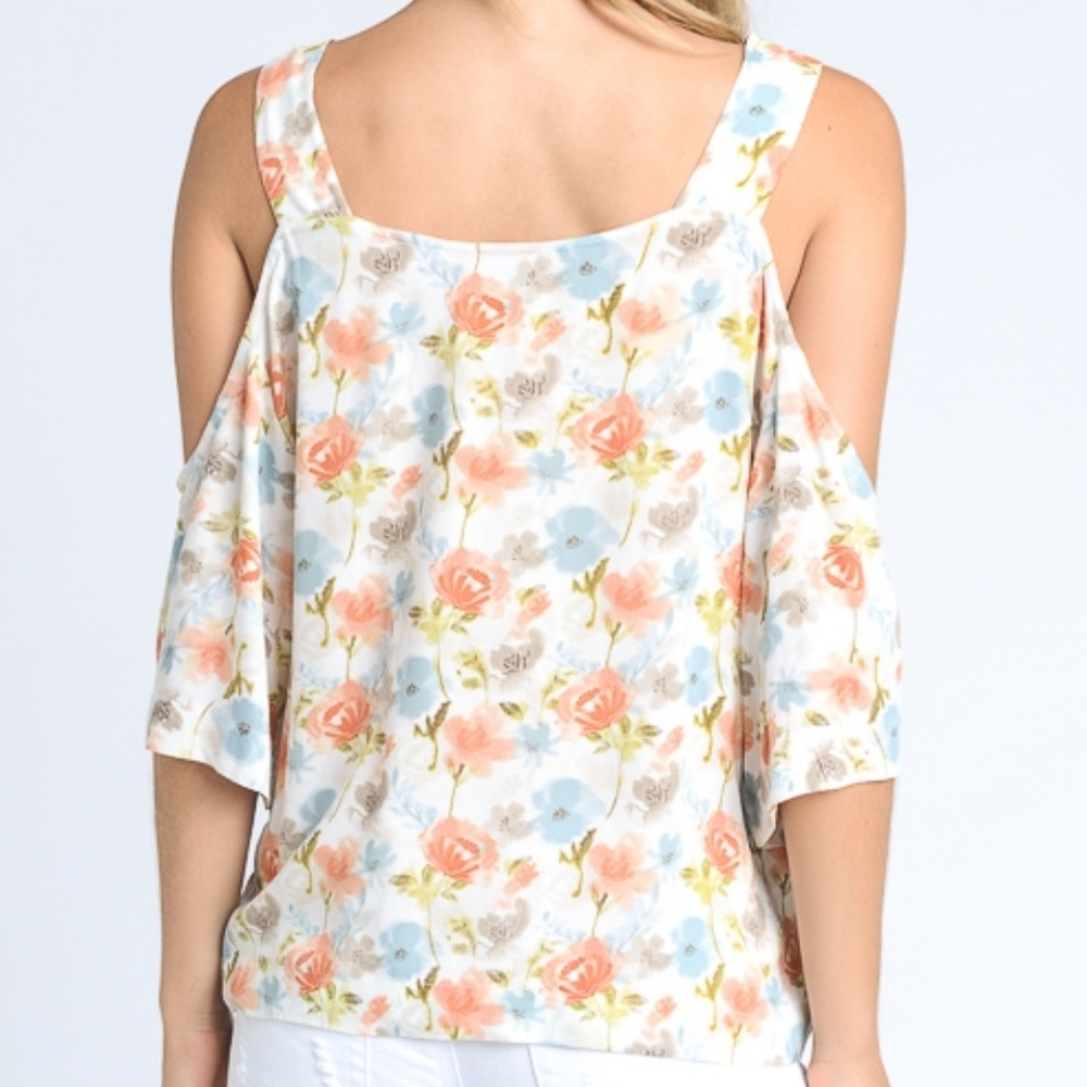NWOT Mono B Women's Floral Cold Shoulder Blouse - Picture 5 of 8